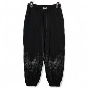 Breathe Divinity Skull Sweatpants Mens Medium Black Y2K Gothic Graphic Joggers